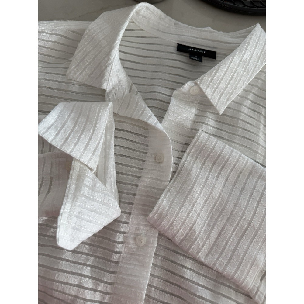 Alfani White Sheer Button Down Tunic Blouse Cover Up Vacation Resort Wear Size M